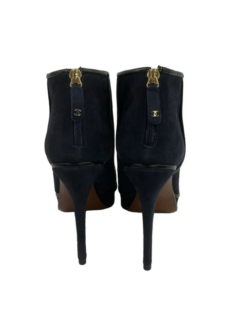 Chanel Booties 38.5 C Dark Navy Leather Boot